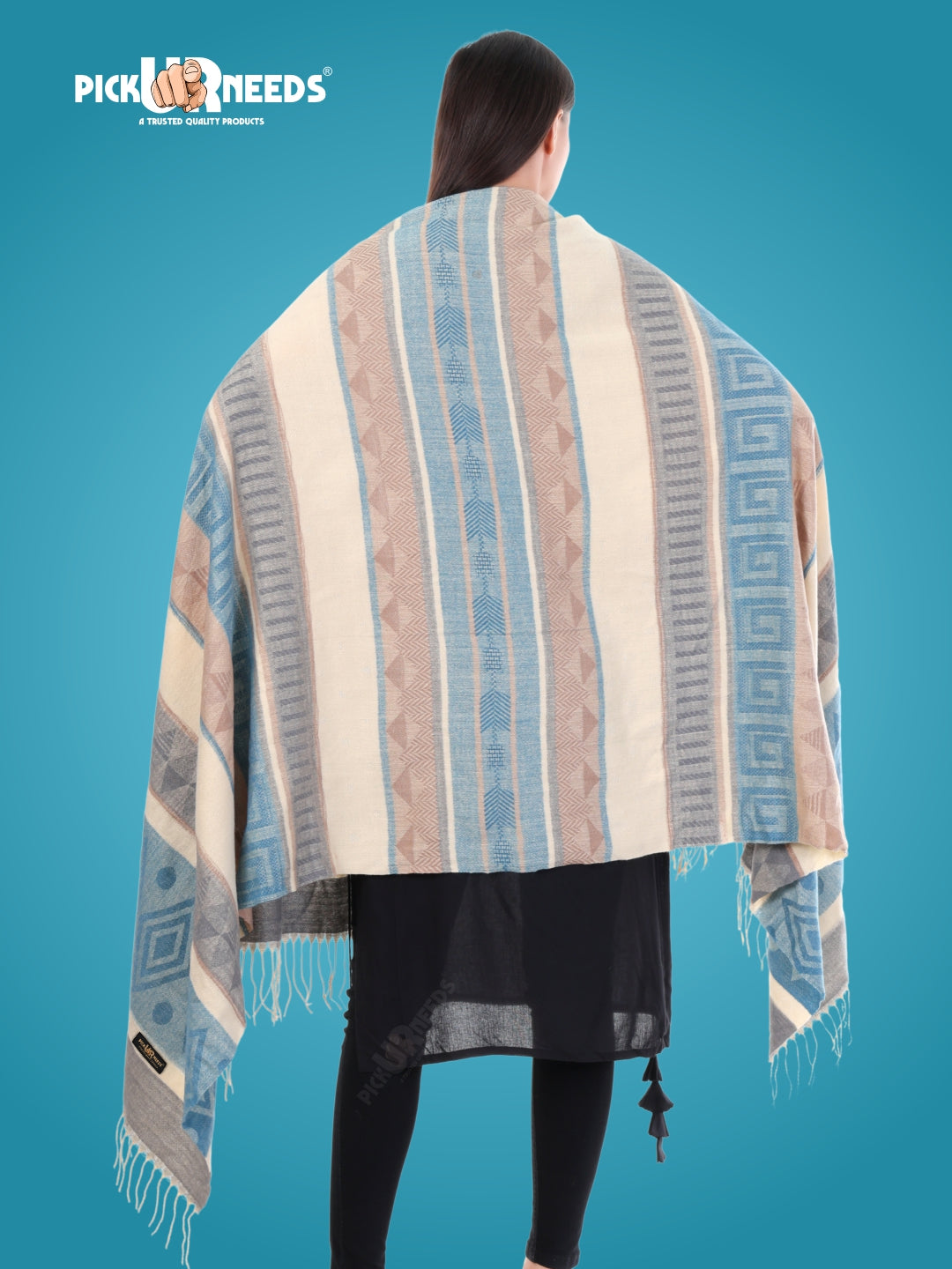 Pick Ur Needs Premium Winter Woolen Shawl for Women  Soft & Warm Ethnic Design Stole with Tassels  Stylish Warm Wrap for Winter & Parties